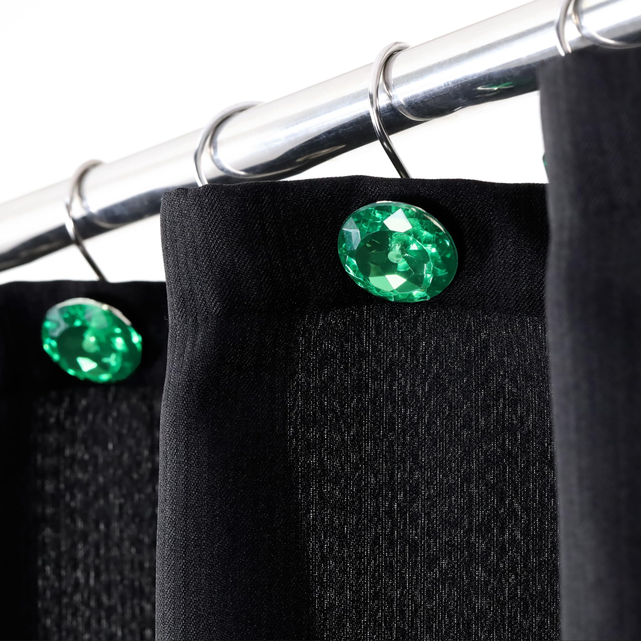 Lot de 12 Crochets de Rideau de Douche en Cristal Vert : émeraude Scintillante et Brillante Ronde pour Rideau de Douche pour Noël et Vacances – Anneaux et cintres de Luxe pour Rideau de Douche