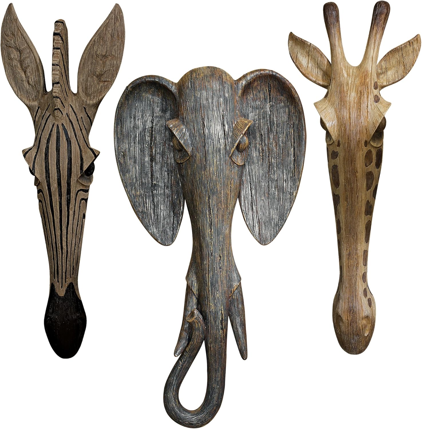 Design Toscano Animal Masks of the Savannah, Giraffe Zebra and Elephant
