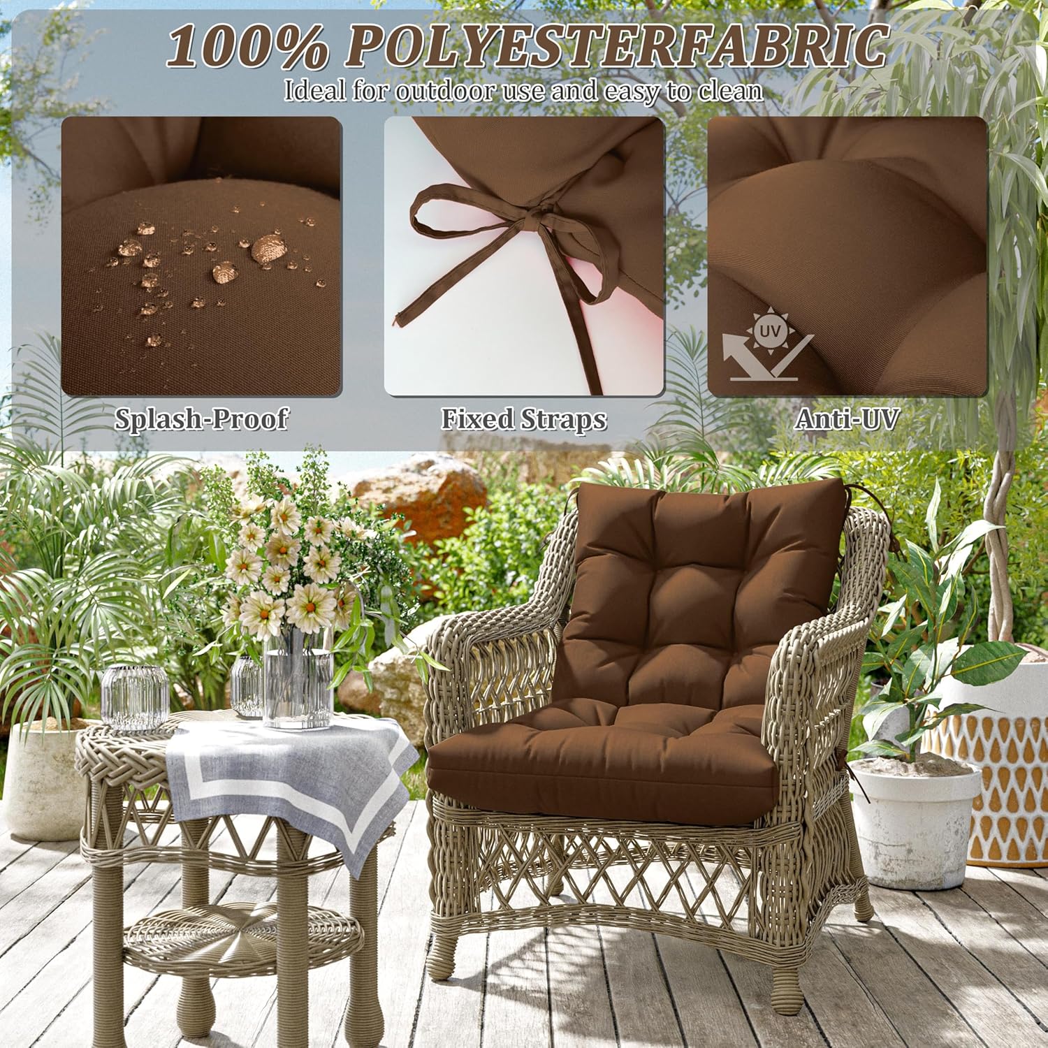 Patio Seat&Back Chair Cushions for Outdoor Furniture，Comfortable Cushions for Rocking/Dining/Lawn Chair-Set of 2