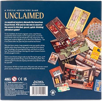 Professor Puzzles Unclaimed Puzzle Adventure Game | Solve Cryptic Mysteries in the Royal Hotel | Fast-Paced Interactive Board Game for Friends and Family | Will You Uncover Lady Danton's Hidden Prize?