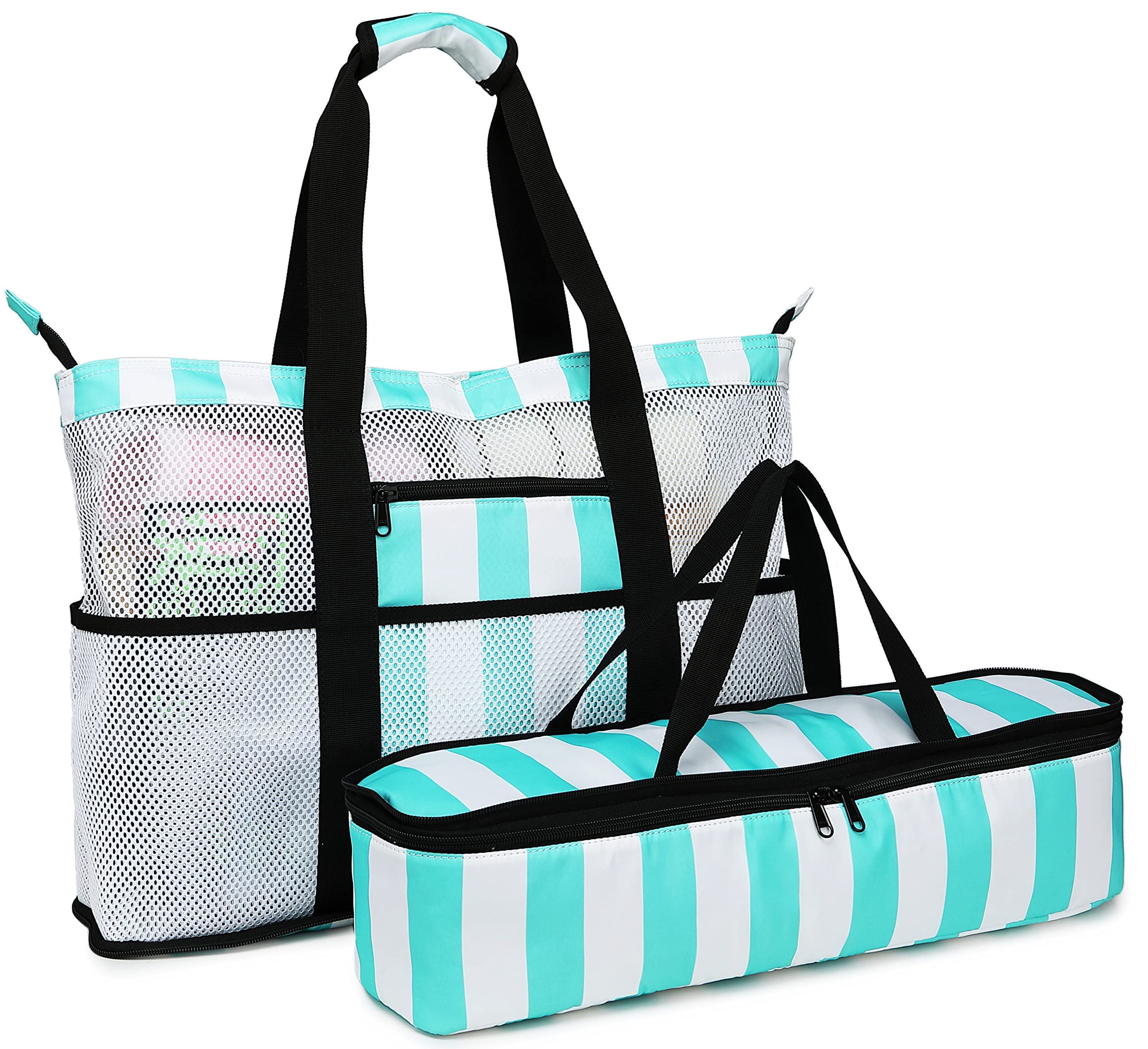 CAMTOPBeach Bags for Women Mesh Beach Tote Bag with Zipper Kids Shell Bags Large Pool Swim Vacation