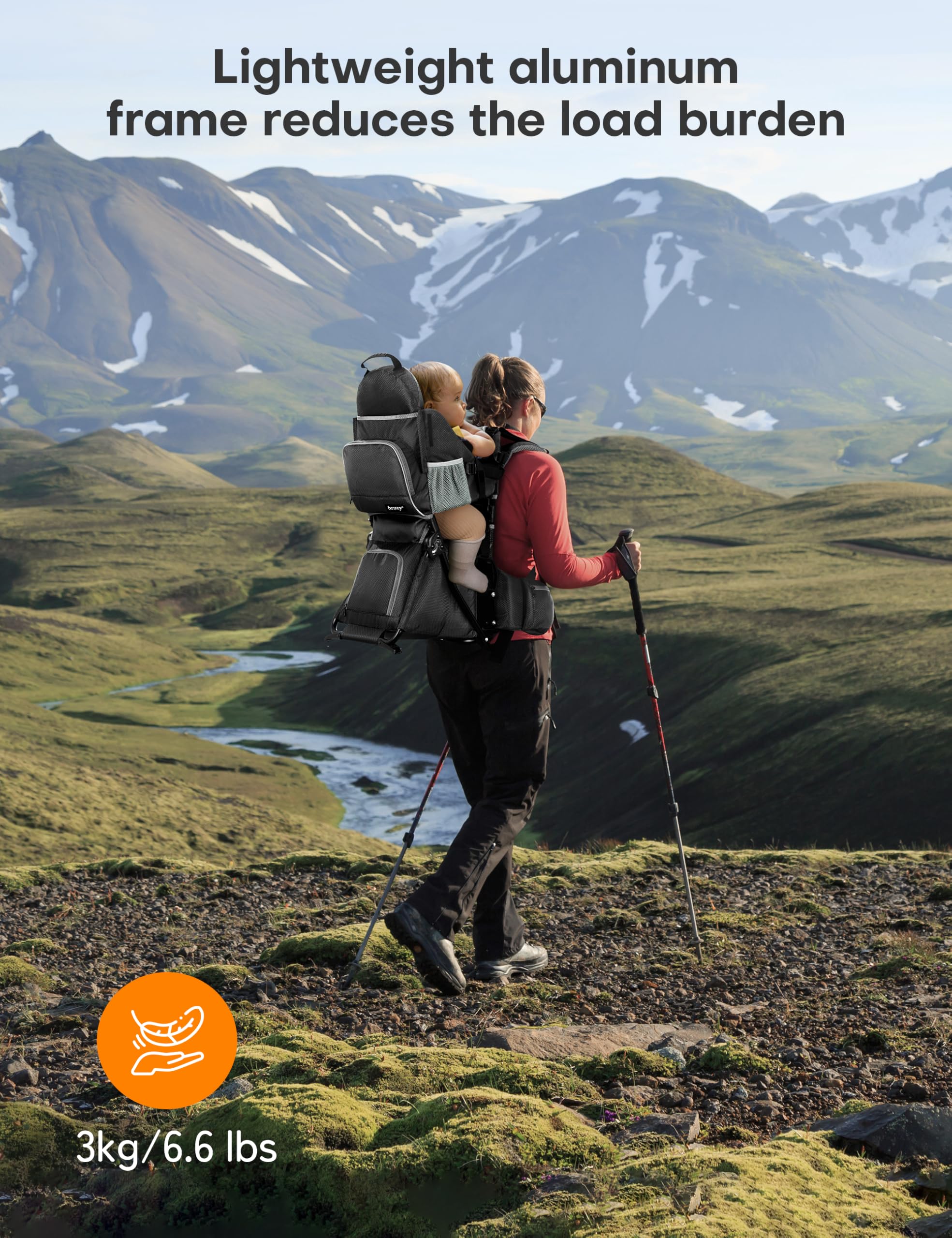 besrey Mochila portabebés, portabebés ergonómico, mochila de senderismo segura para niños pequeños con gran espacio de almacenamiento, asiento acolchado ajustable para niños