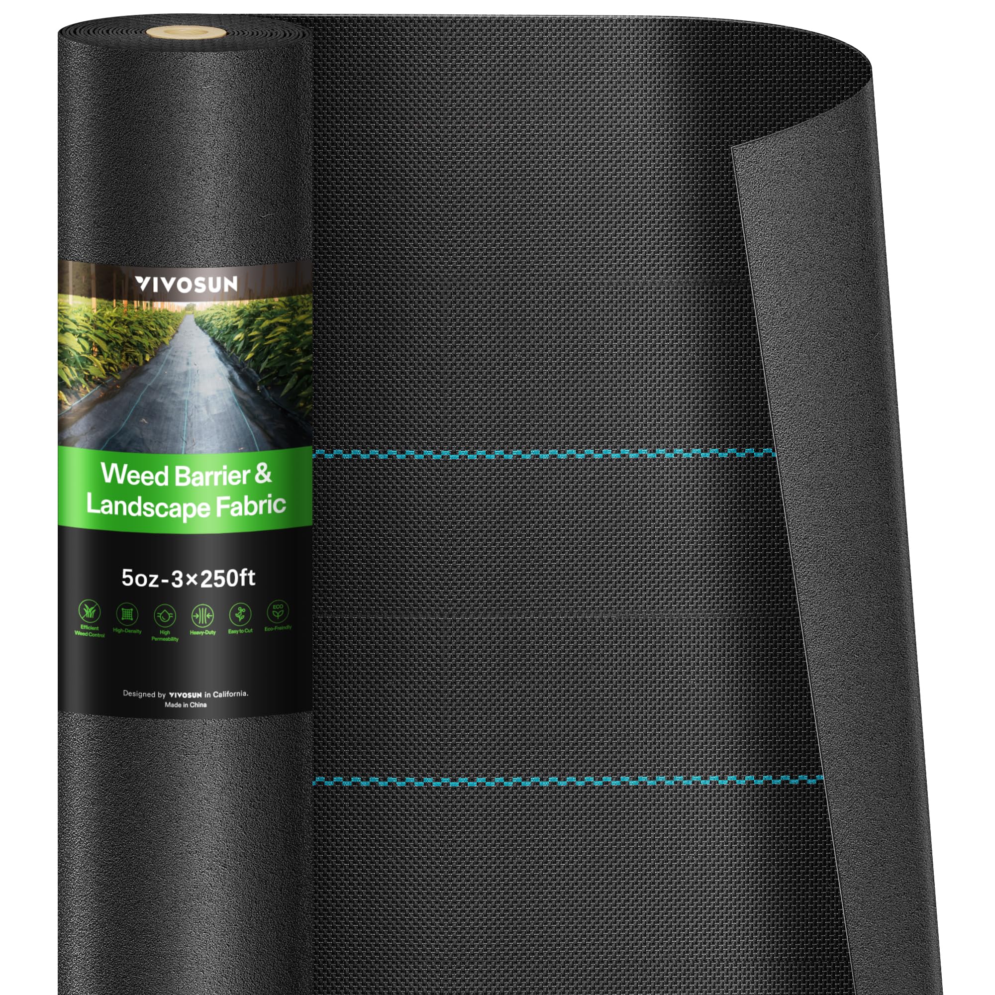 VIVOSUN Premium Weed Barrier Landscape Fabric Heavy Duty, 3ftx250ft 5oz Double-Layered Weed Control Mat with High Permeability, Commercial Ground Cover, Easy Set up & Superior Weed Control