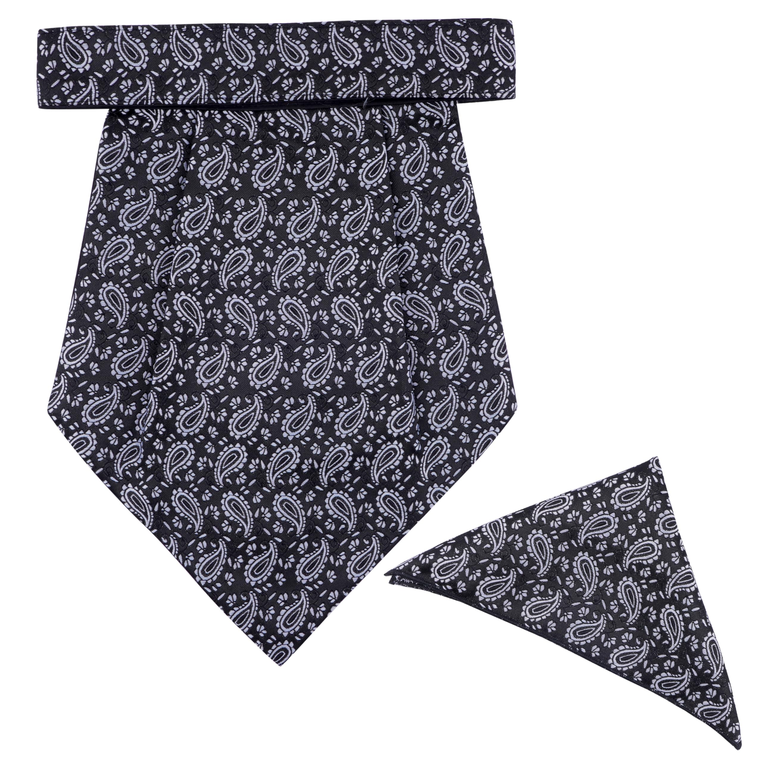 Rajput Men's Cravat - 100% Polyester Microfiber Cravats With Pocket Square, Casual Accessory (Black Design)(Pack Of 2)