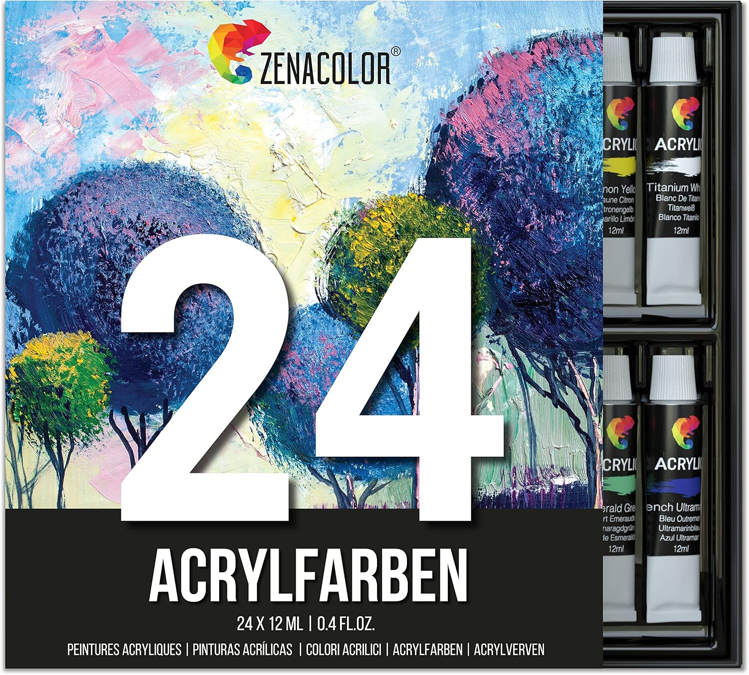 Zenacolor Acrylic Paint Set 24 Tubes Tubes of 0.4 oz (12ml)