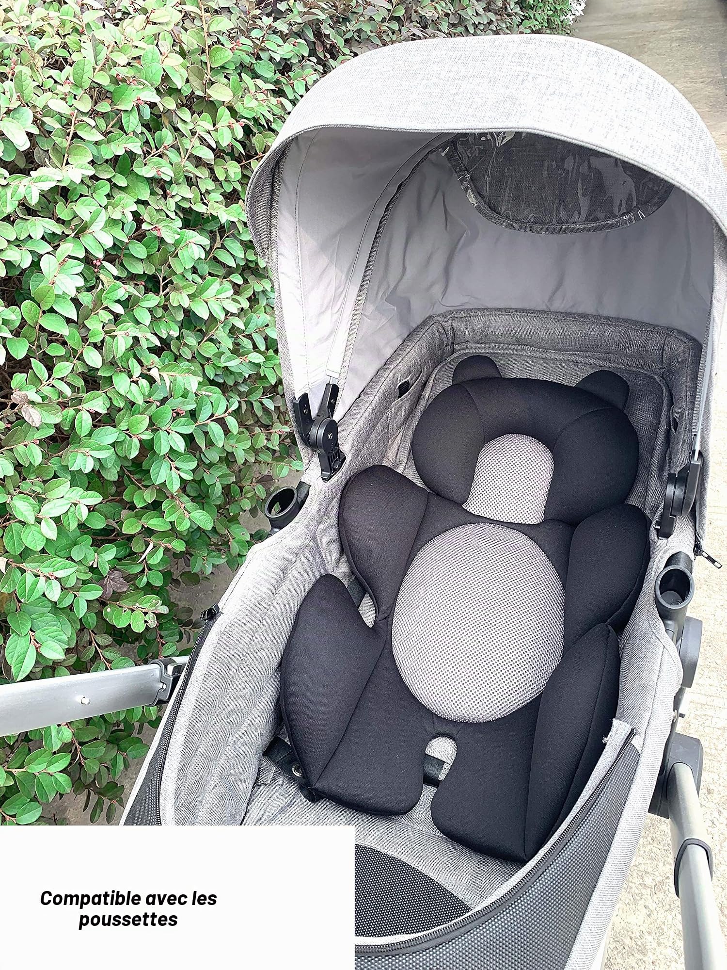 GanEn Coussin pour bébé - Coussin confortable pour poussette, siège auto, chaise haute - Noir