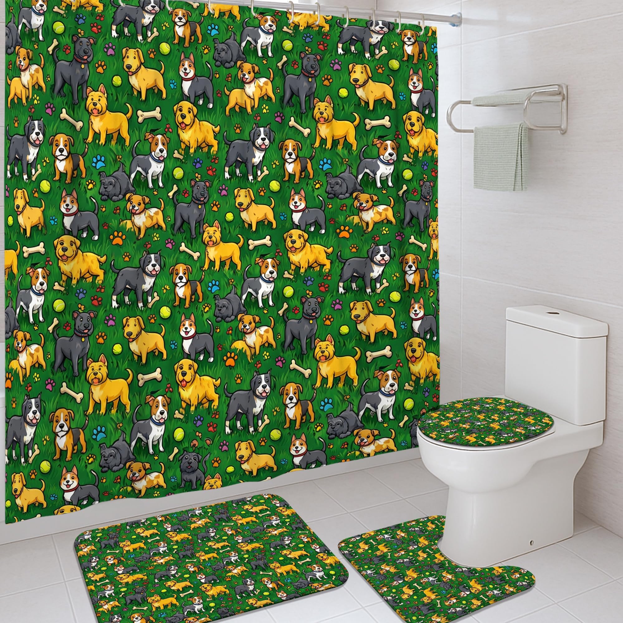 Rideau de douche anti éclaboussure pour garder la salle de bain sèche motif chien 183cm
