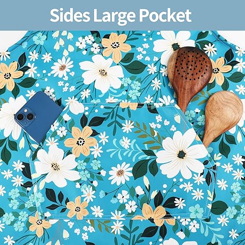 Miniatura 3 de Delantal floral para mujer, paquete de 2 delantales para mujer con bolsillos, delantales de cocina impermeables para cocinar, hornear