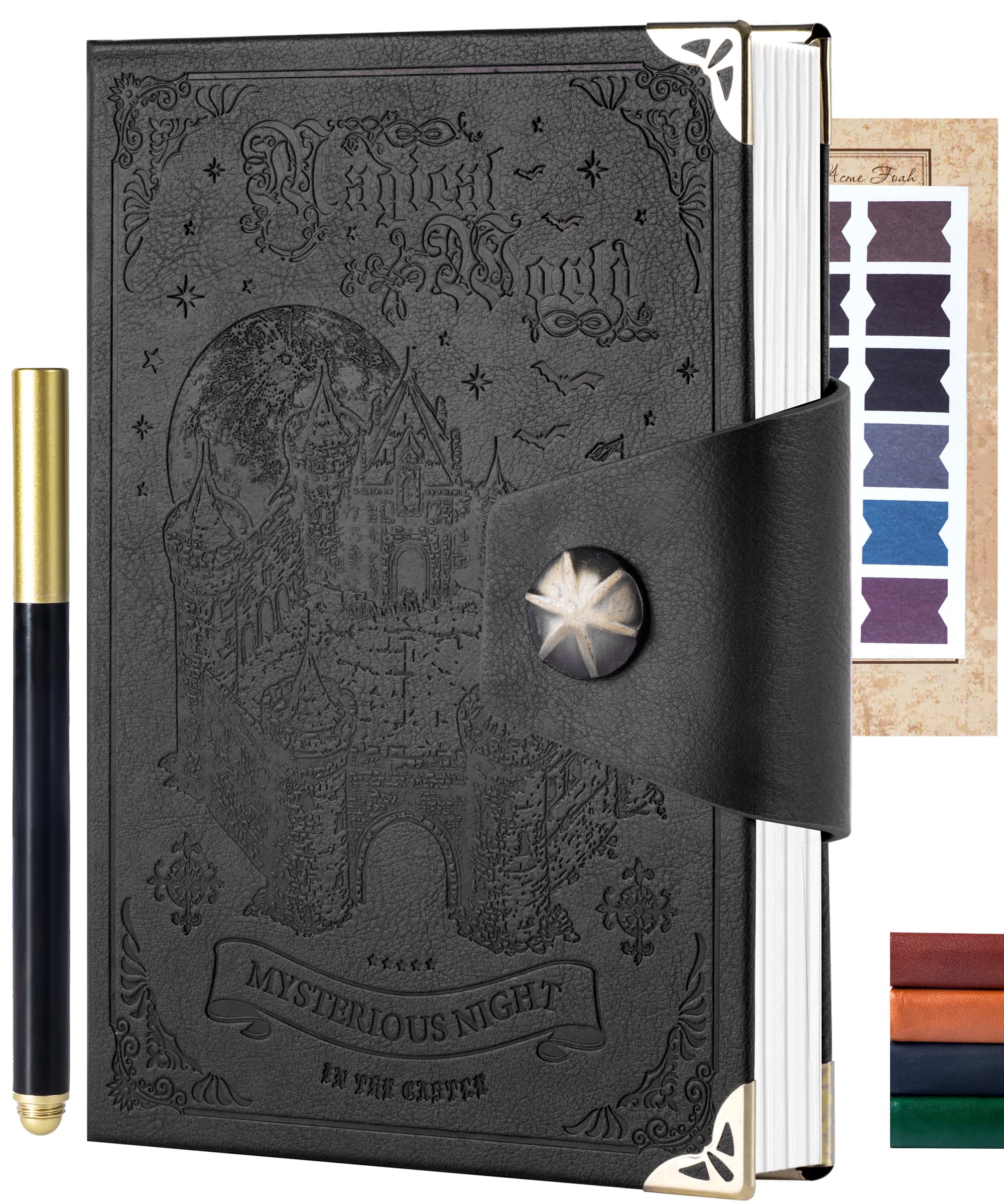 CAGIE Castle Leather Journals Magic Theme Mens Journal for Writing with Pen, 100GSM Hard Cover Notebook Journaling Notebooks for Men Women Boys Kids