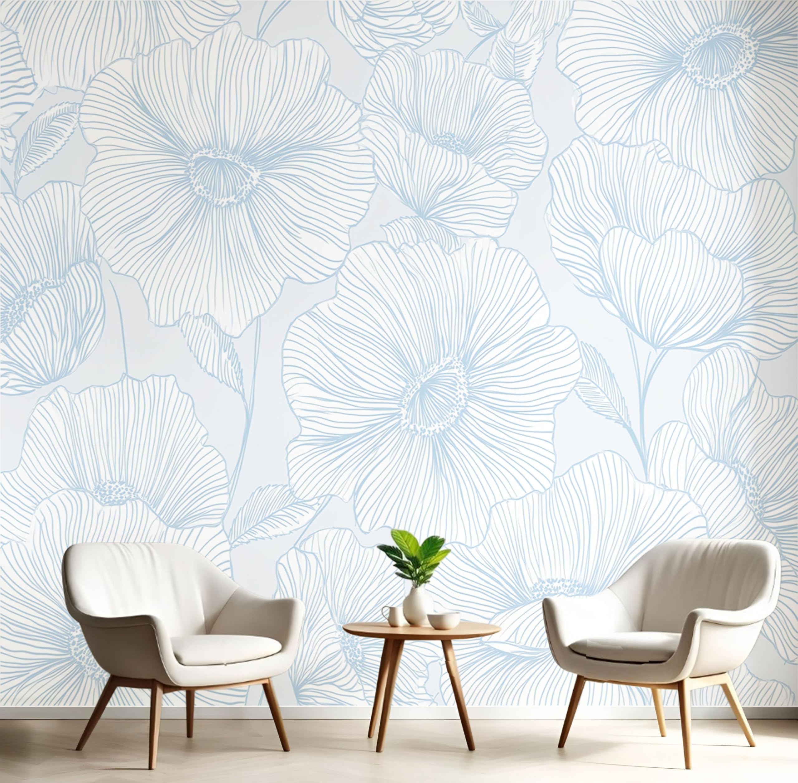 Papier peint panoramique bleu clair en soie 350x256 cm pour un salon élégant
