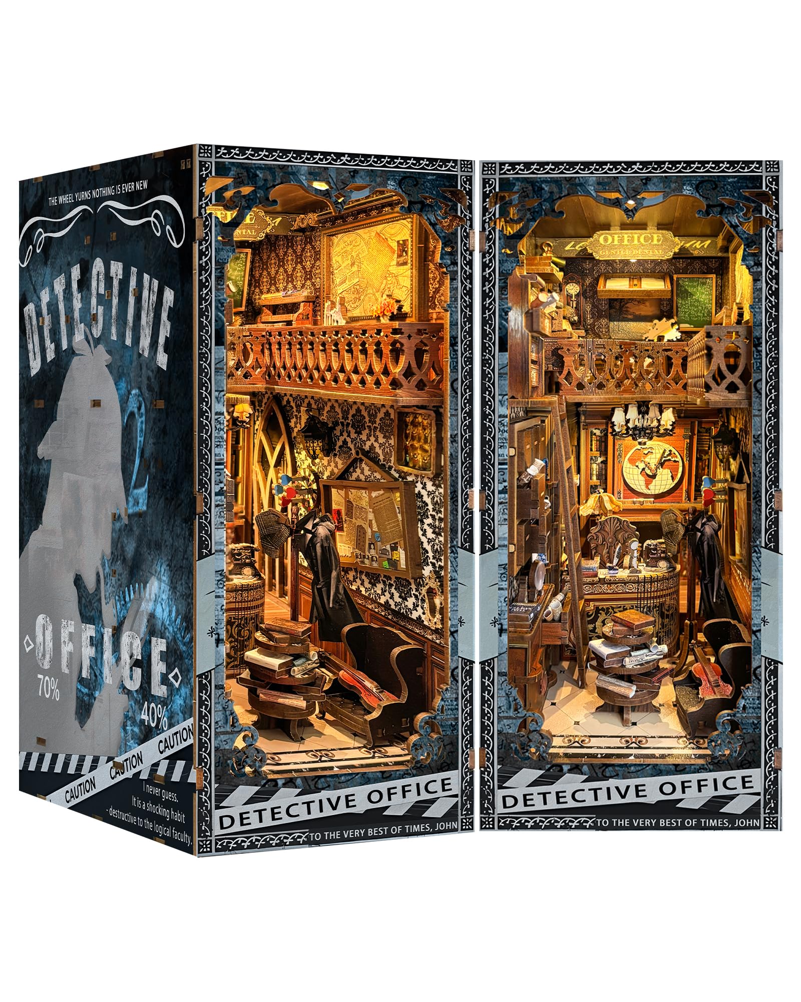 Quanquer Book Nook DIY Kit de oficina de detectives 3D puzzle de madera miniatura casa de muñecas estantería decoración Detective Office NookBook con luz LED y muebles, regalo creativo para adultos