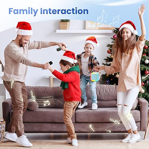 Miniatura 9 de Mini máquina de karaoke para niños y adultos, altavoz Bluetooth portátil con 2 micrófonos inalámbricos de karaoke, cumpleaños superior 2025 para