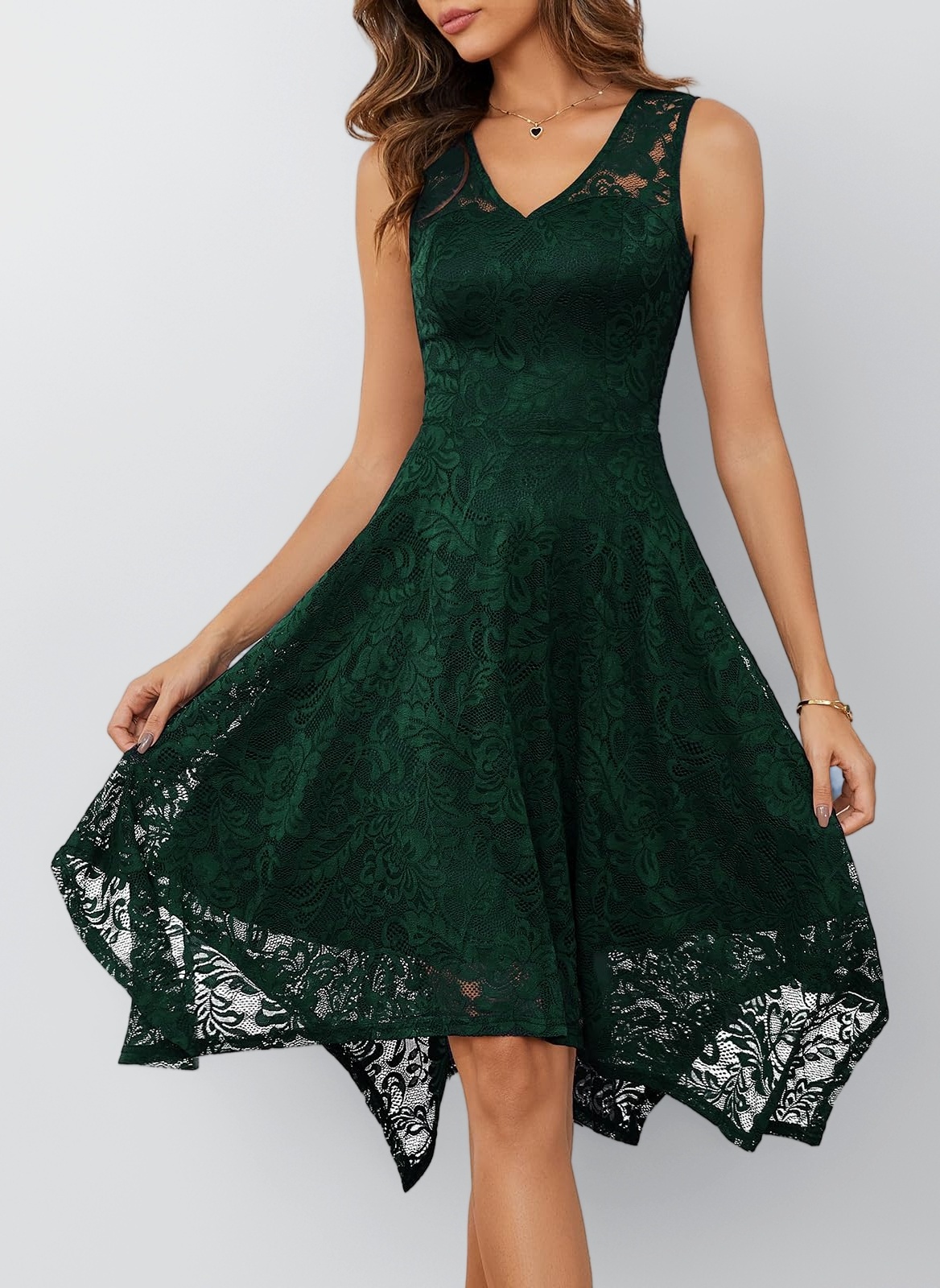 Meetjen Women's Cocktail Party Dresses 2025 Handkerchief Hem Lace Formal Wedding Guest Bridesmaid Fancy Prom Dress