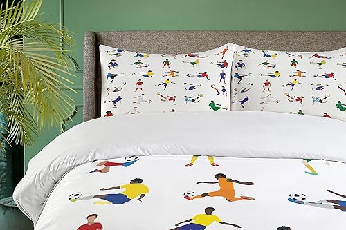 Miniatura 3 de Ambesonne Juego de funda de edredón deportiva, grupo de jugadores de fútbol, liga de pasatiempos para practicar diferentes posturas, juego de ropa