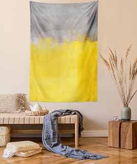 Ambesonne Grey and Yellow Tapestry, Grunge Street Style Painting Brush Print Ombre Design Illustration, Wall Hanging for Bedroom Living Room Dorm Decor, 40" X 60", Dimgray Yellow