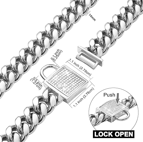 Miniatura 3 de Collar de perro con cierre de circonita de 0.555 pulgadas, collar de metal plateado para cachorros, collar de lujo para perro, pequeño mediano