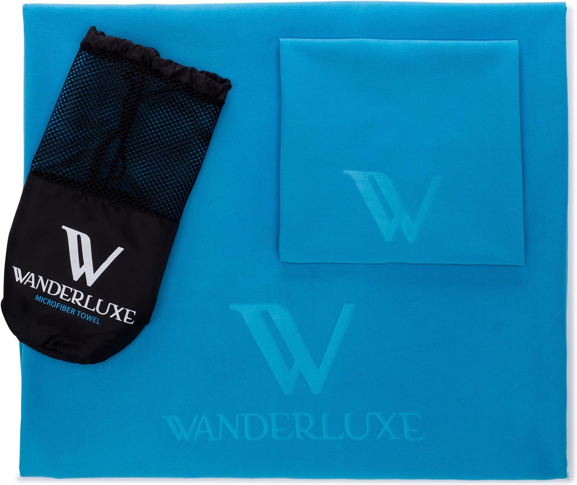 Microfiber Towel, 60 X 28-Inches with Hand Towel & Storage Bag, Sapphire Blue