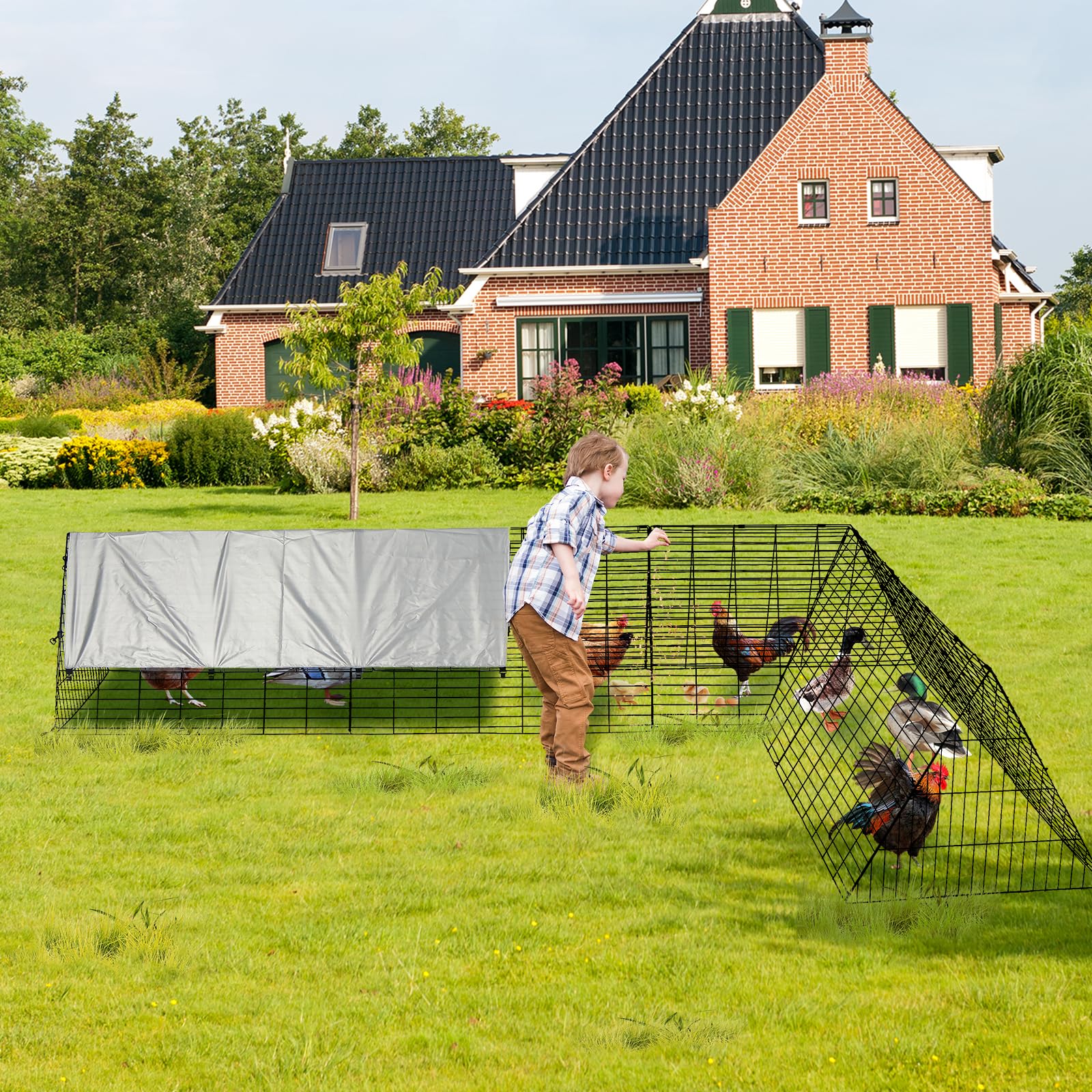 Garvee Túnel para Gallinas con Estructura de Esquina, Corral Modular de Acero con Cubierta Impermeable, 300 x 200 x 61,5 cm, Plegable y Fácil de Montar para Gallinas Patos Conejos