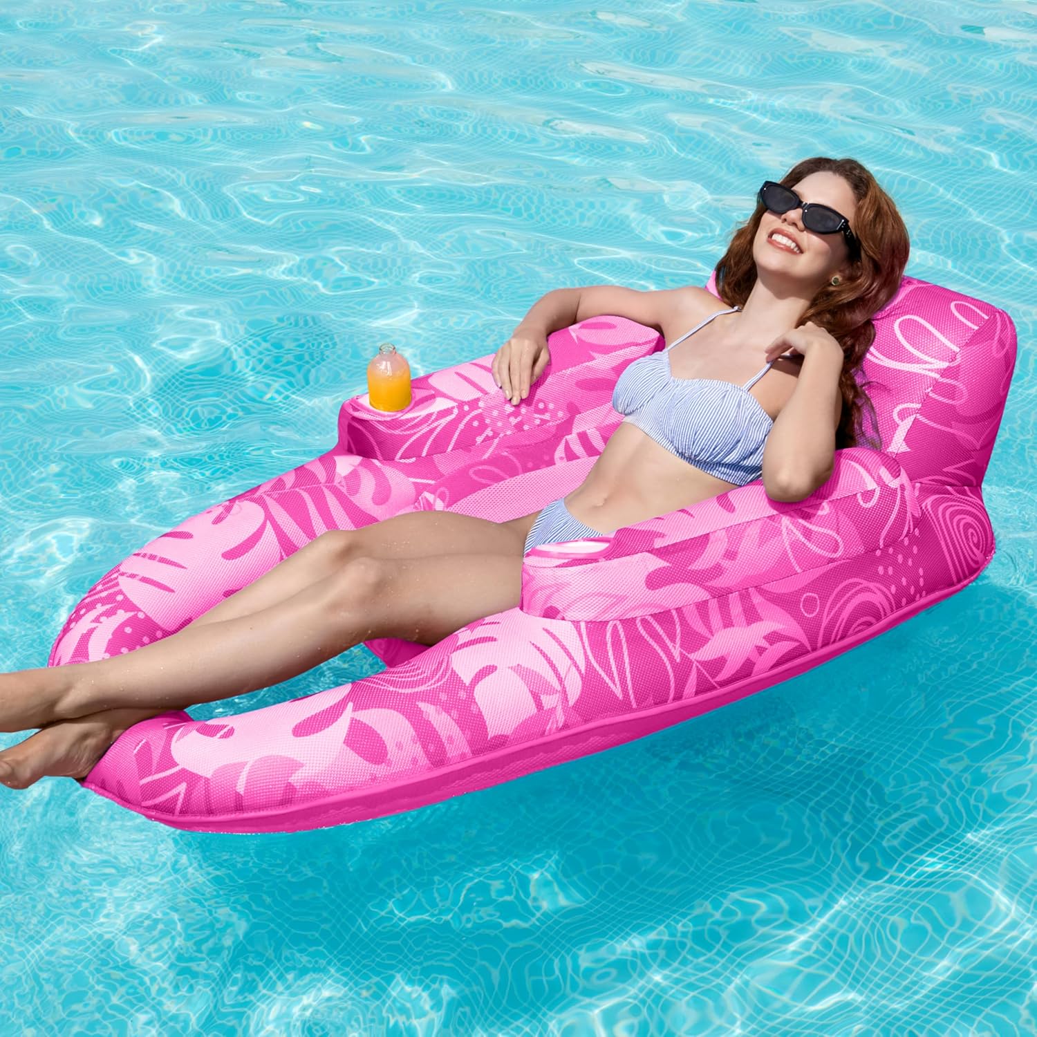 SLOOSH Premium Inflatable Pool Floats Lounger Adult, Fabric Pool Floaties Lounge with Cup Holders Backrest Recliner for Pool Party