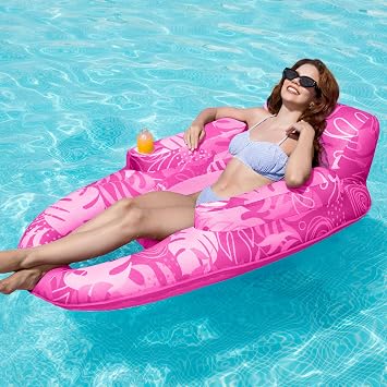 SLOOSH Premium Inflatable Pool Floats Lounger Adult, Fabric Pool Floaties Lounge with Cup Holders Backrest Recliner for Pool Party