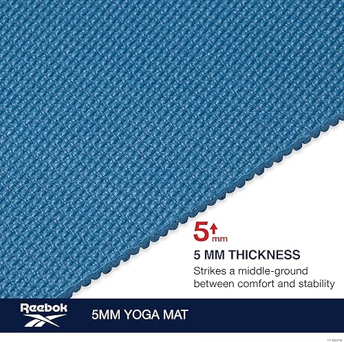 Miniatura 3 de Reebok Tapete de yoga sólido de 0.197 in de 68 x 24 pulgadas, antideslizante, ligero, plegable y duradero, con correa de transporte para