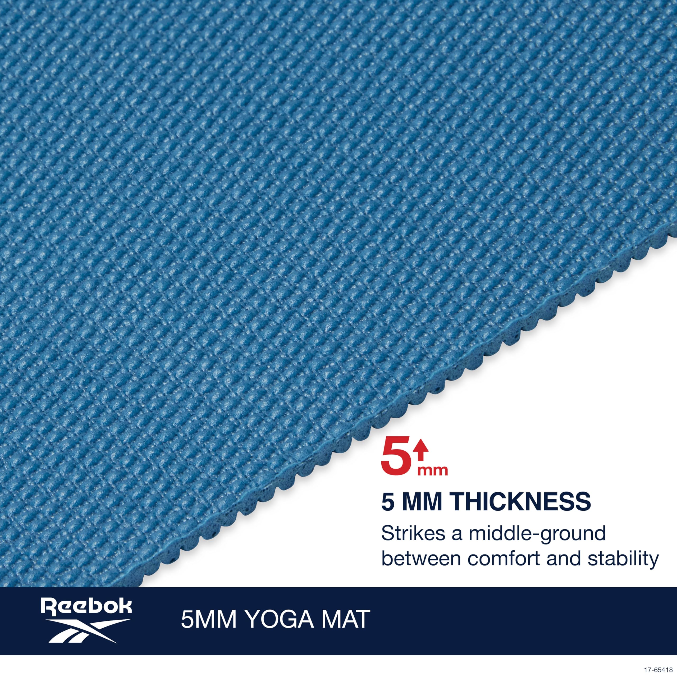 Reebok Esterilla de yoga sólida de 5 mm, 172.7 cm x 61.0 cm, antideslizante, ligera