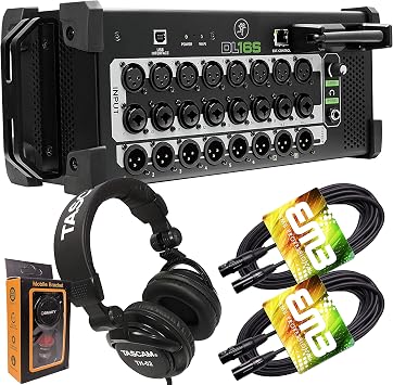 Mackie DL16S 16-channel Digital Rack Mixer with Integrated 16-in/16-out USB 2.0 Audio Interface + Pro Headphone with Pair of EMB XLR Cable and Gravity Magnet Phone Holder Bundle