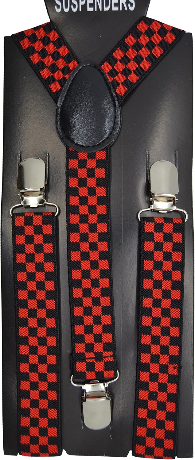 CUTE Baby Toddler Kids Children Black/Red Checker Elastic Suspender & Black Plain Bow Tie Set
