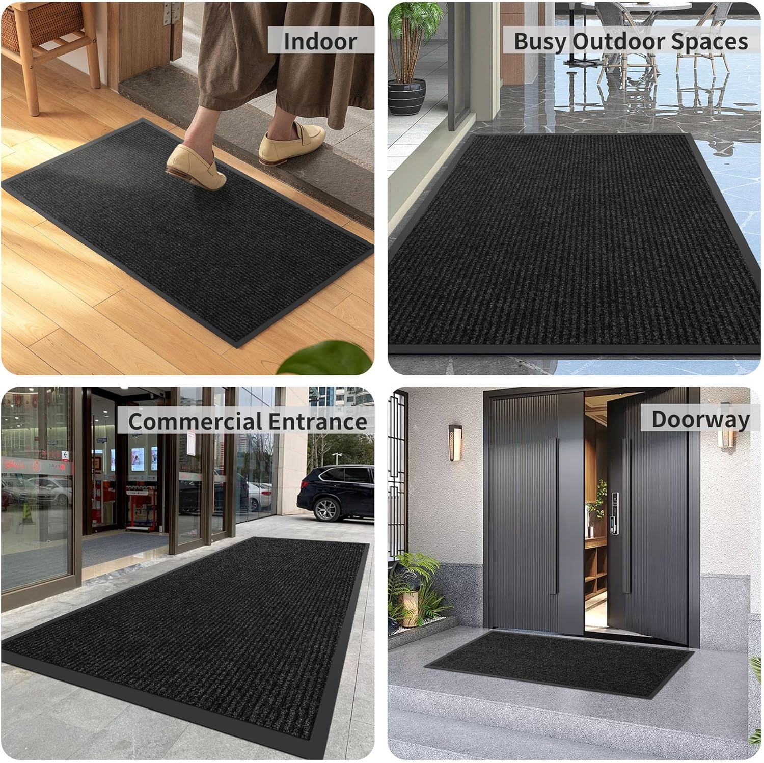 Front Door Mat 3′ x 8′ Custom Sizes,Heavy Duty Doormat for All Weather,Waterproof Rubber Backing Low Profile Indoor Entrance Outdoor Mats,Commercial Floor Mats for High Traffic Area