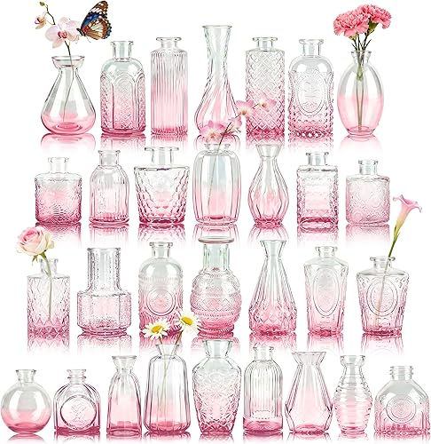 Miniatura 18 de Der Rose Juego de 12 jarrones de vidrio ámbar, pequeños jarrones para flores, centros de mesa rústicos de boda y decoración del hogar