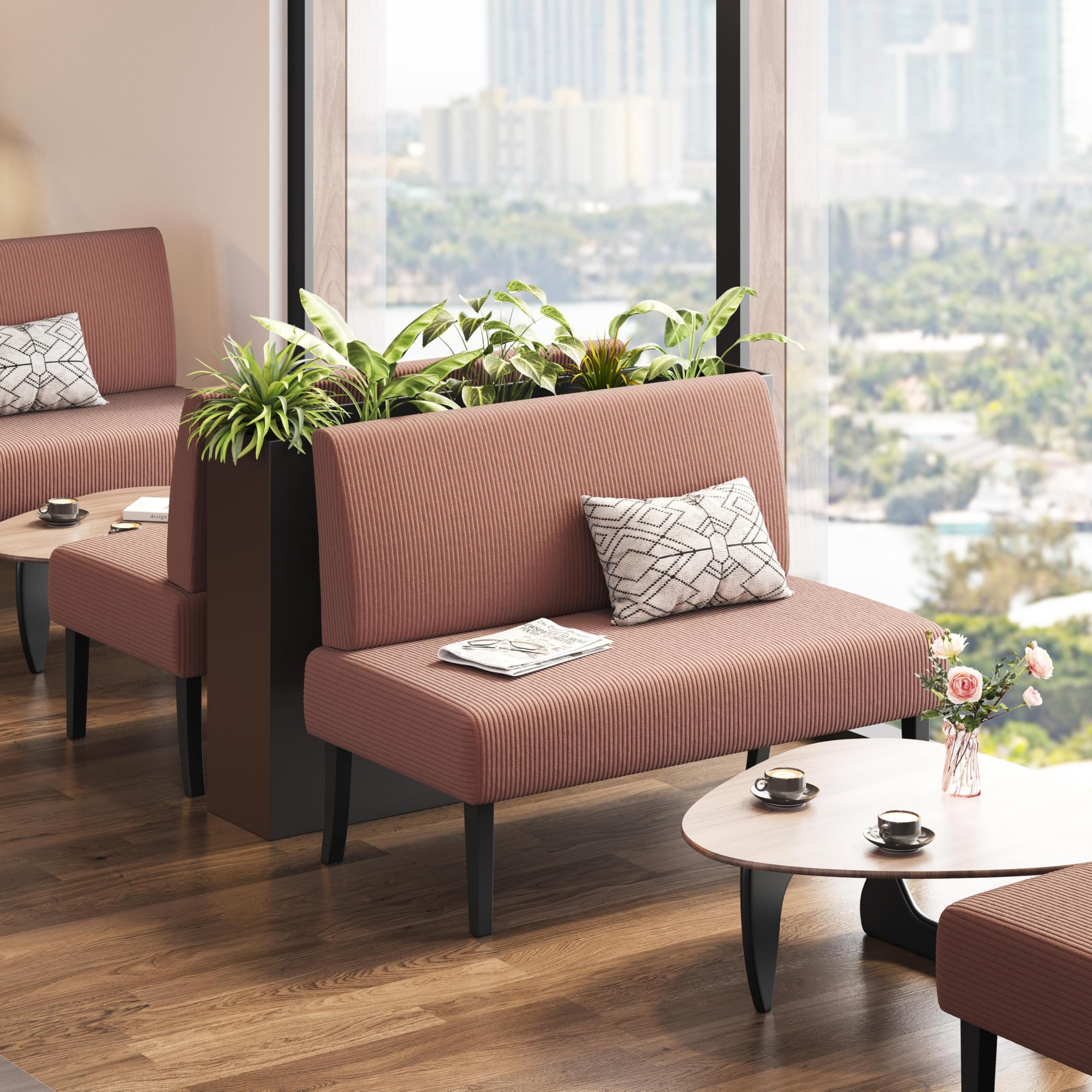 Yaheetech Divano a 2 Posti Moderno Divanetto da Salotto Senza Braccioli Sedia a Coste con Gambe in Legno per Soggiorno Ufficio 109,5 × 62 × 84,5 cm Rosa