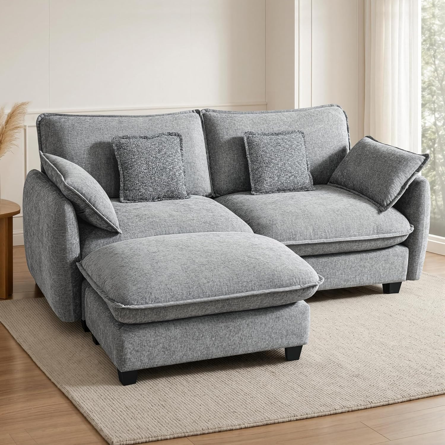 MCombo 82" Oversized Cloud Sectional Couch, Sectional Sofa with FSC Certified, Loveseat Couch with Ottoman for Living Room, Chenille S0701 (Grey)
