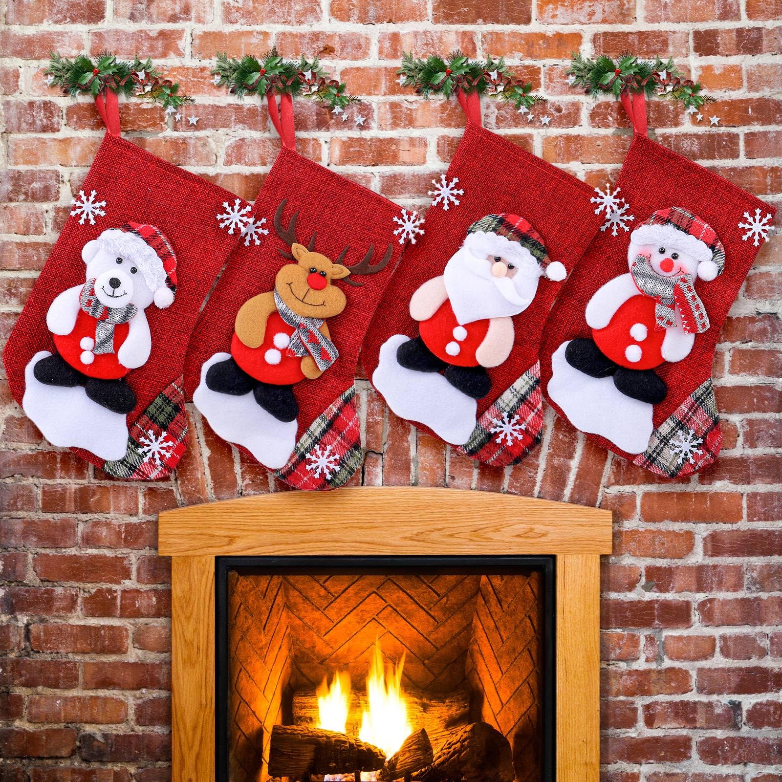 FUKPO Calcetines Navidad Chimenea, Calcetines Navideños para Colgar Personalizados Botas de Navidad Decoracion Hogar, Christmas Stockings Calcetin Navidad Personalizado Calcetín Papa Noel Adornos