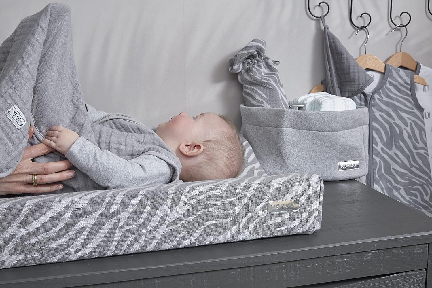 Knit Basic Changing Table Basket, Nappy Bag (High-Quality Changing Table Organiser, Changing Bag Made of 100% Cotton), Grey Melange
