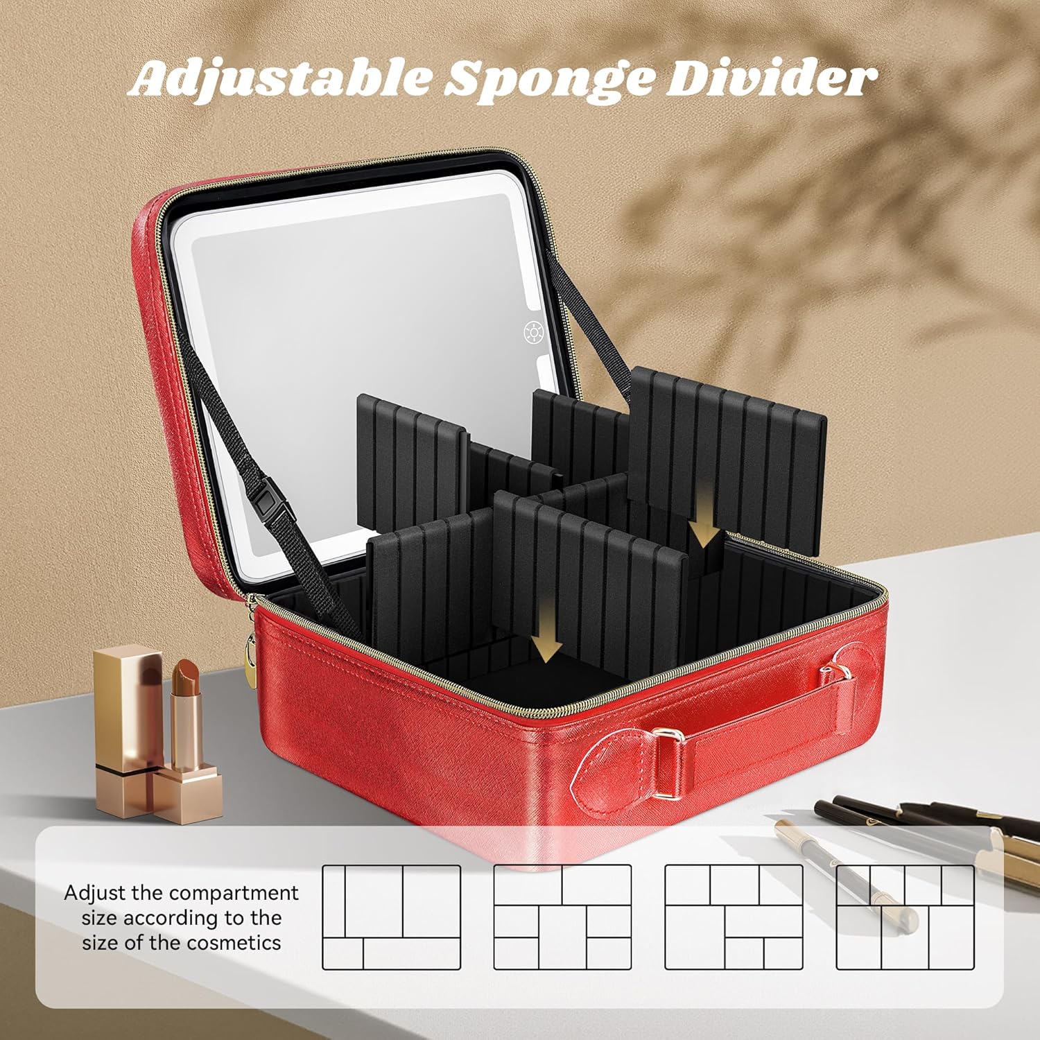 JUSRON Travel Makeup Bag (Red, Medium)