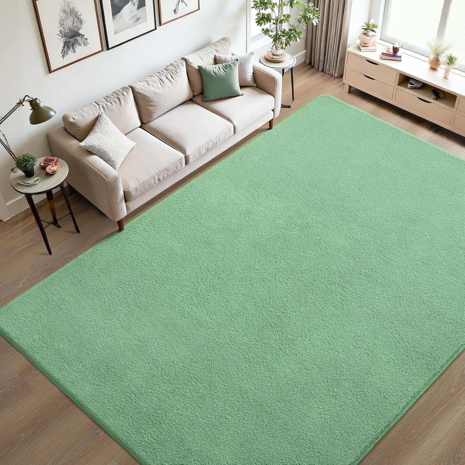 Keeko 4x6 Sage Green Area Rugs for Bedroom, Soft Modern Living Room Rug Indoor Non Slip Low Pile Washable Rug Fluffy Fuzzy Memory Foam Carpets Throw Rugs for Kids Nursery Classroom Dorm Room Decor
