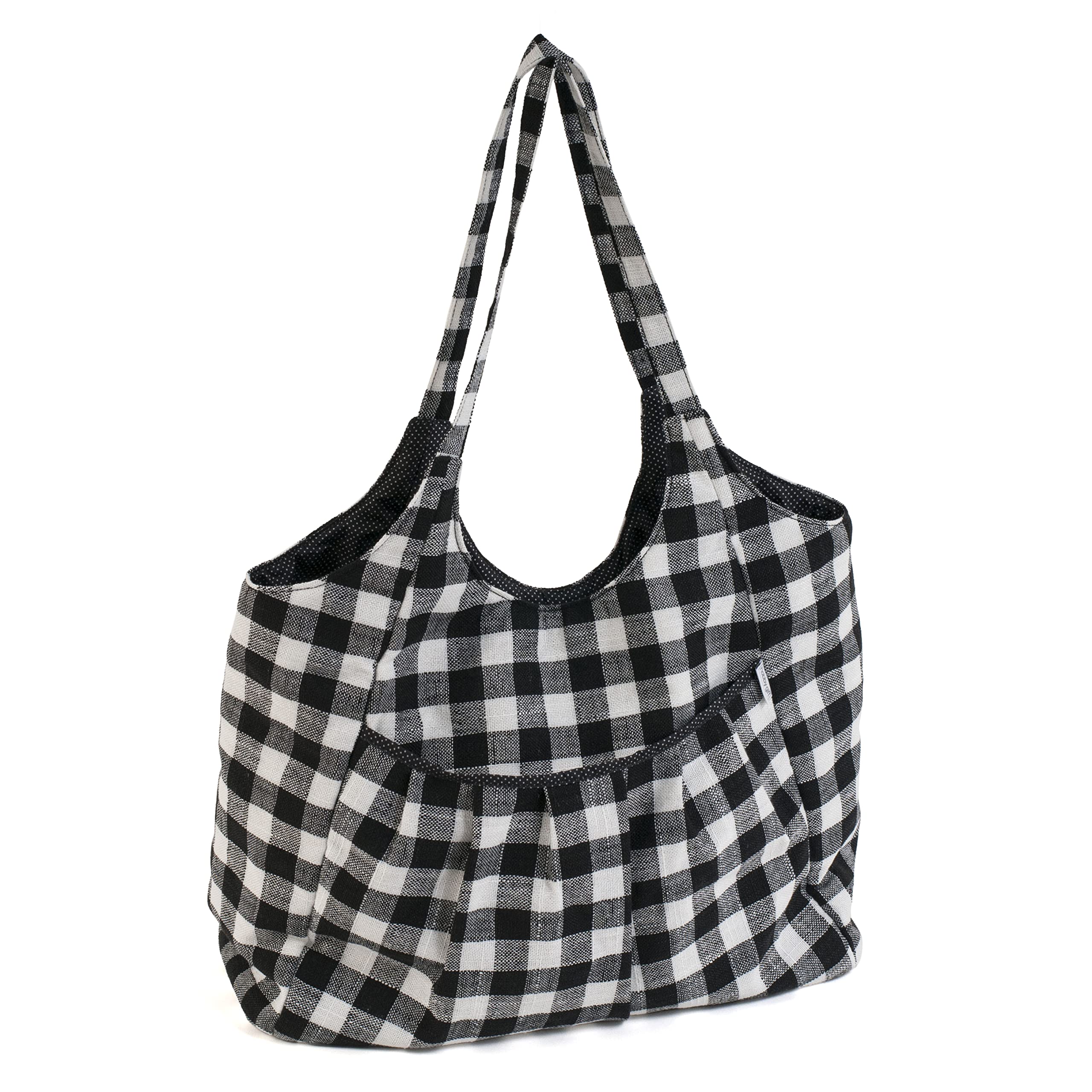 Hobby Gift Monochrome Gingham Shoulder Tote Craft Bag With Pocket,