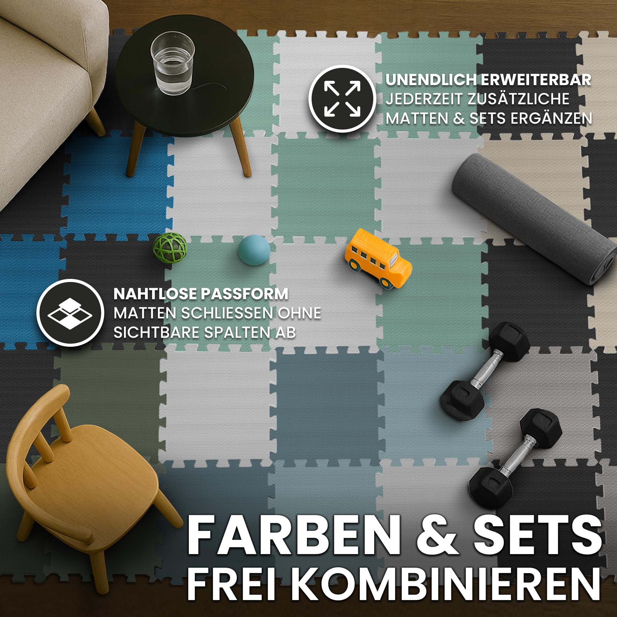 bemaxx Bodenschutzmatte Fitness - Sportmatte Fitnessmatte Gymnastikmatte Puzzlematte Yogamatte Turnmatte Trainingsmatte Spielmatte Fallschutzmatte Laufbandmatte - Gym Workout Pool Garage