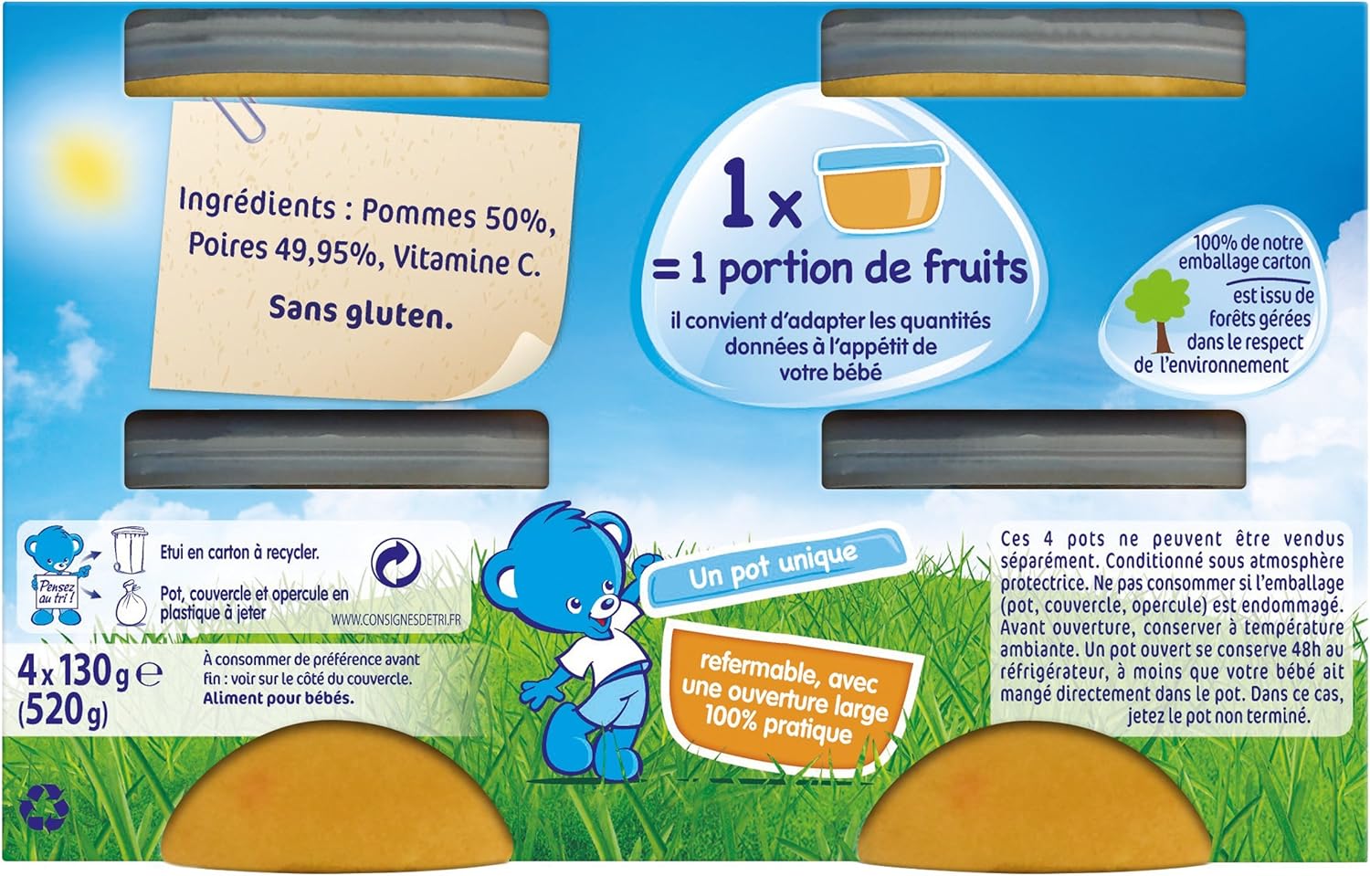 Bebe Nestle Naturnes Pommes Poires Compote Bebe Des 4 Mois 4 X 130 G Lot De 3 12 Pots Amazon Ca Everything Else