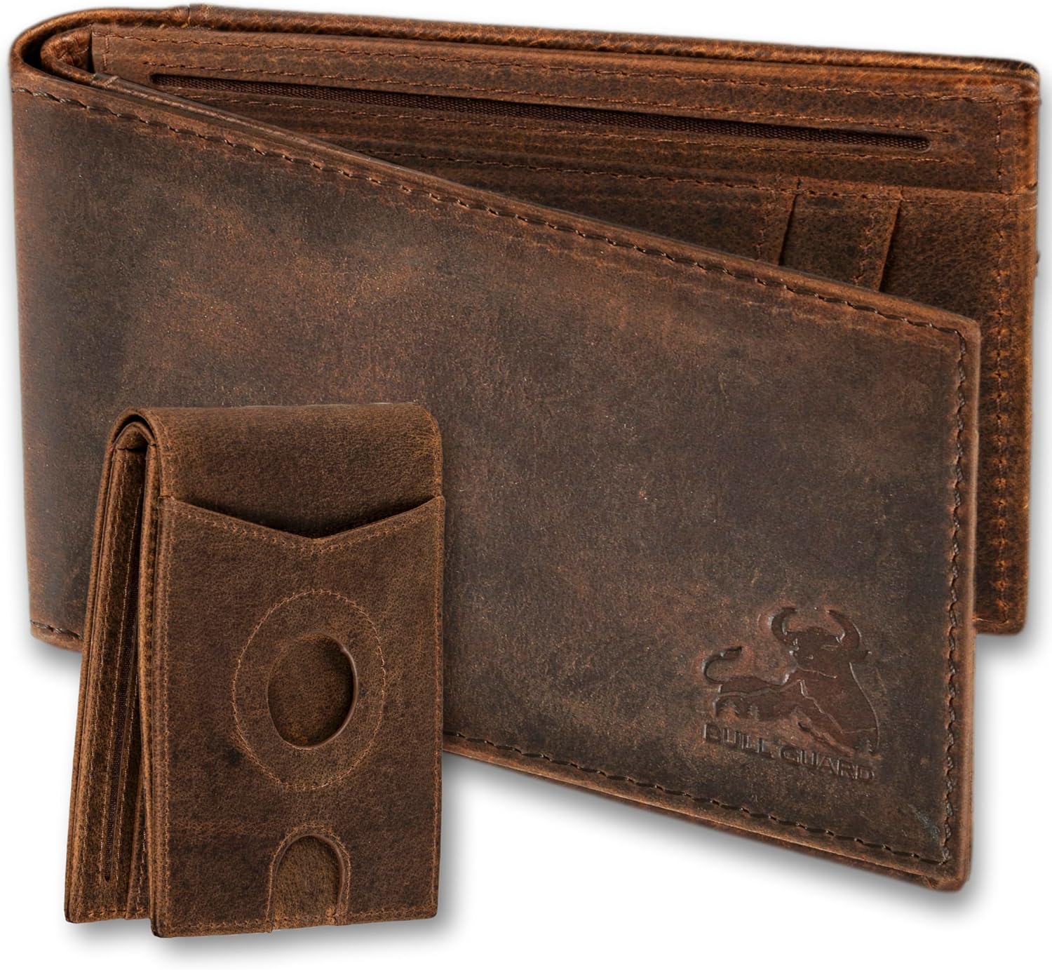 Bull Guard Slim Bifold Leather Wallet With AirTag Pocket - Wild Mustang Brown, Minimalist Card Holder For Men - View #8