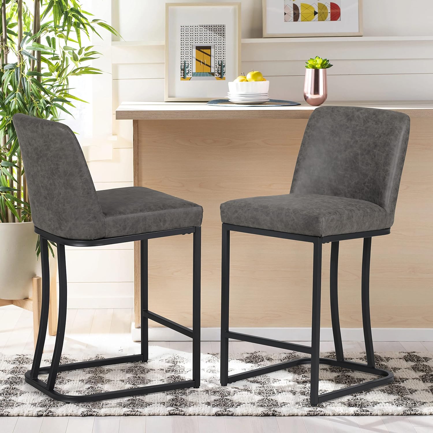 Amazon.com: Erste!Bravo Grey Counter Height Bar Stools with Back Set of ...