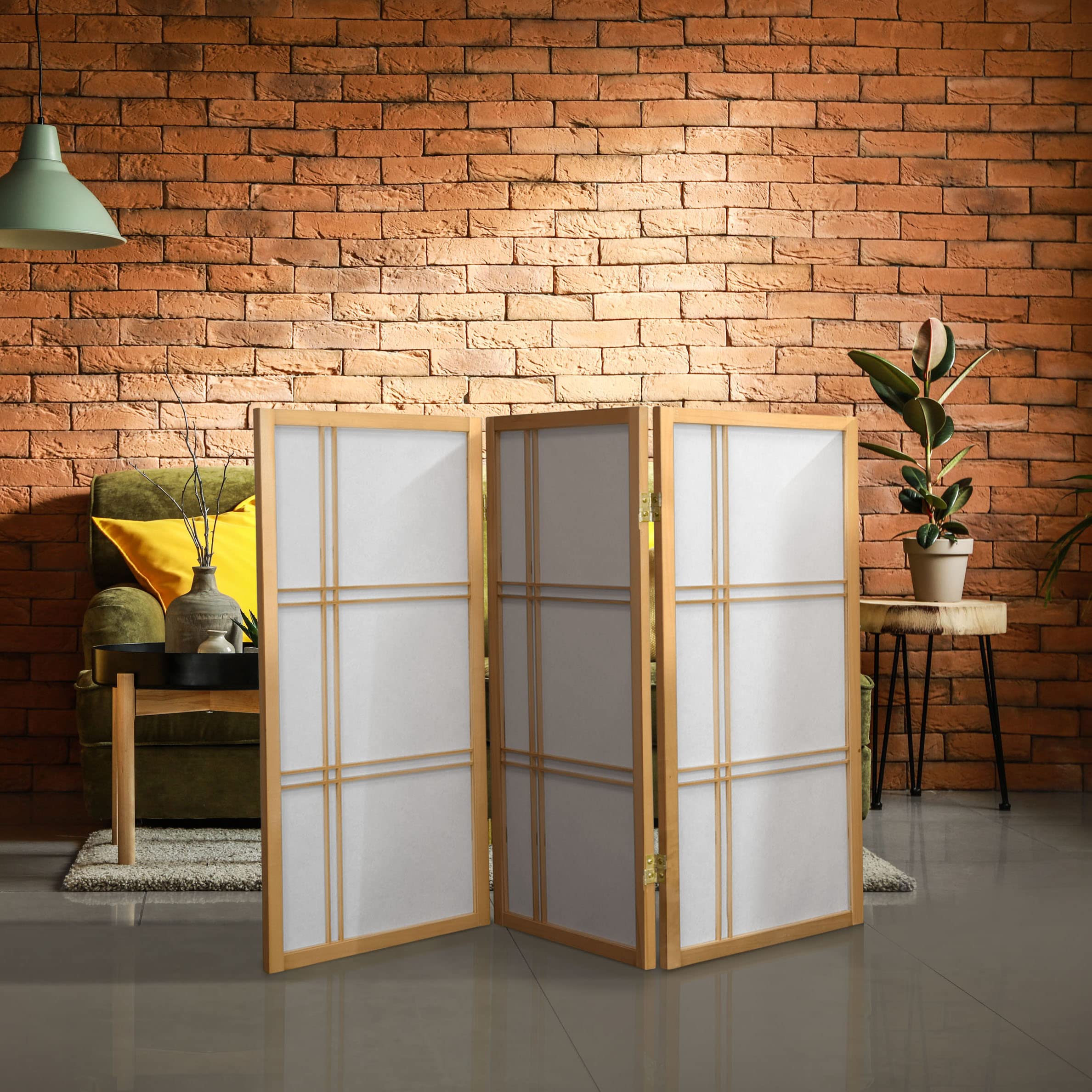 Photo 1 of 3 ft. Short Double Cross Shoji Screen - Natural - 3 Panels 3 Panel Natural