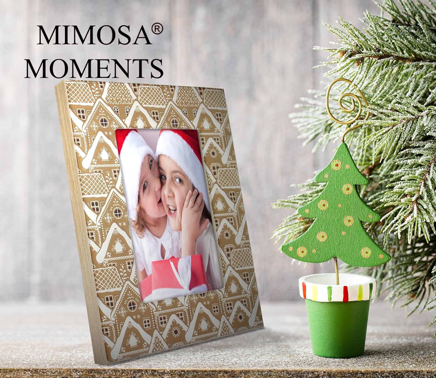 MIMOSA MOMENTS 4x6 Christmas Gingerbread House Print Picture Frame | Clear Epoxy Accents | Vertical Tabletop Frame with Real Glass
