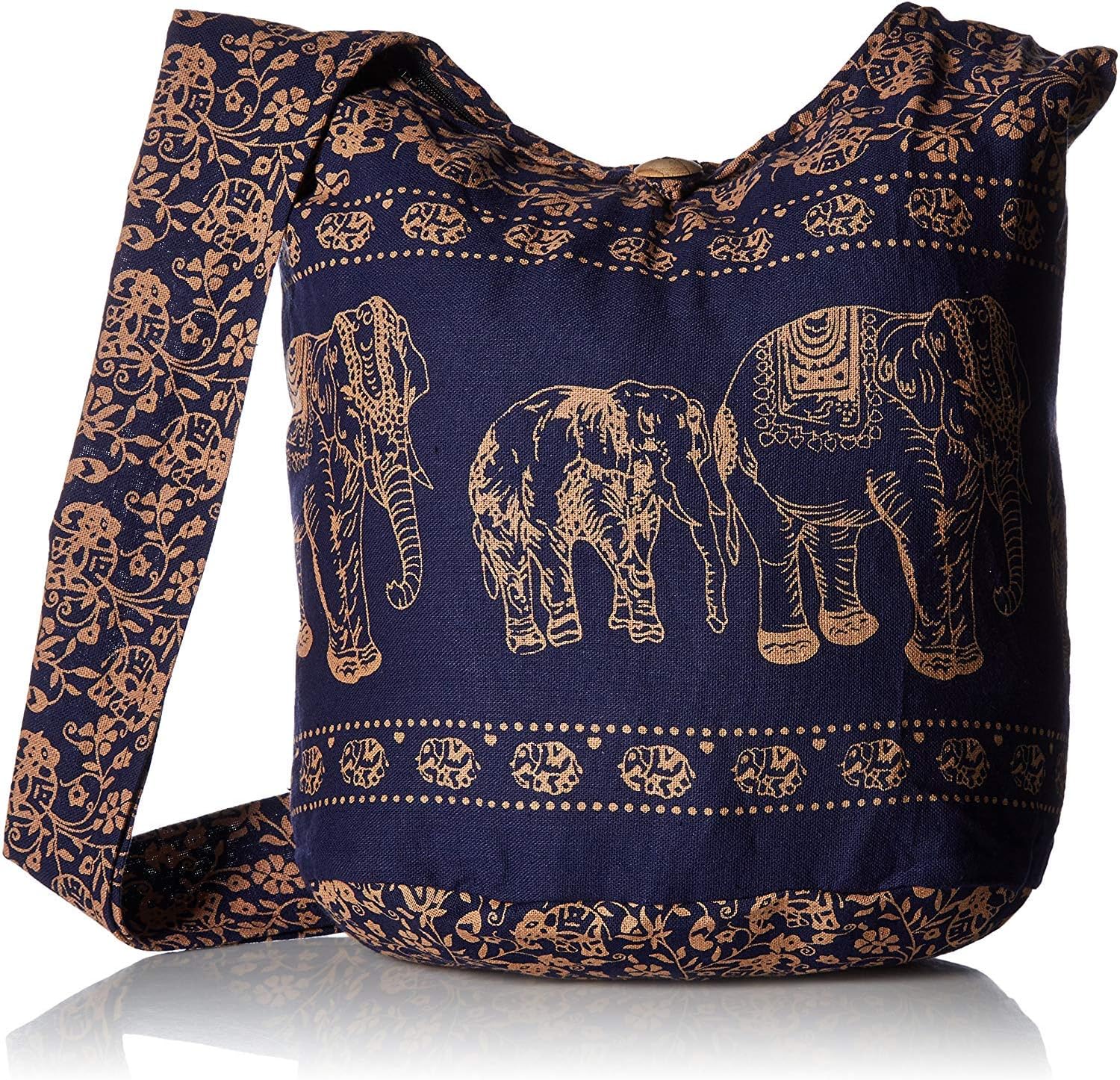 Elephant Print Bohemian Tote Bag — Large Cotton Hippie Shoulder Bag With Top Handles, 15x18 Inches - View #11