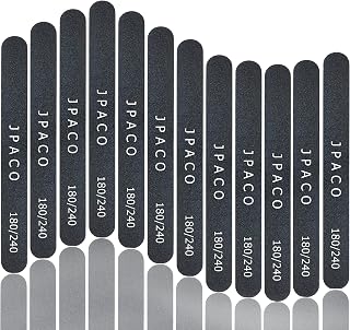 Nail Files 180 240 Grit for Natural Acrylic Poly Nail Gel Nails Double Sided Emery Board Black Washable Professional Set Manicure Tools (12 Pack) by JPACO