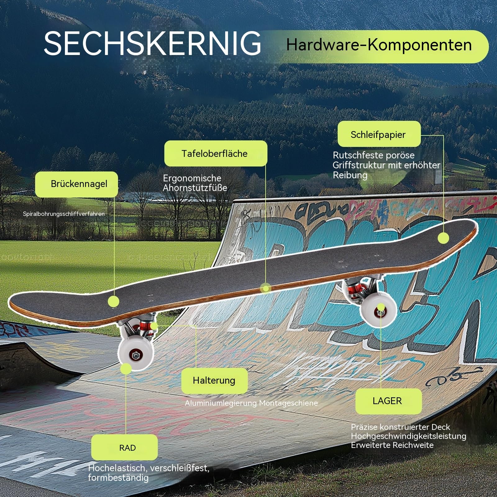 Professionelles Doppel-Kick-Skateboard, 81.1 cm Ahorn-Deck, ABEC-7-Kugellager, 95A PU-Räder, individuelles Grafikdesign