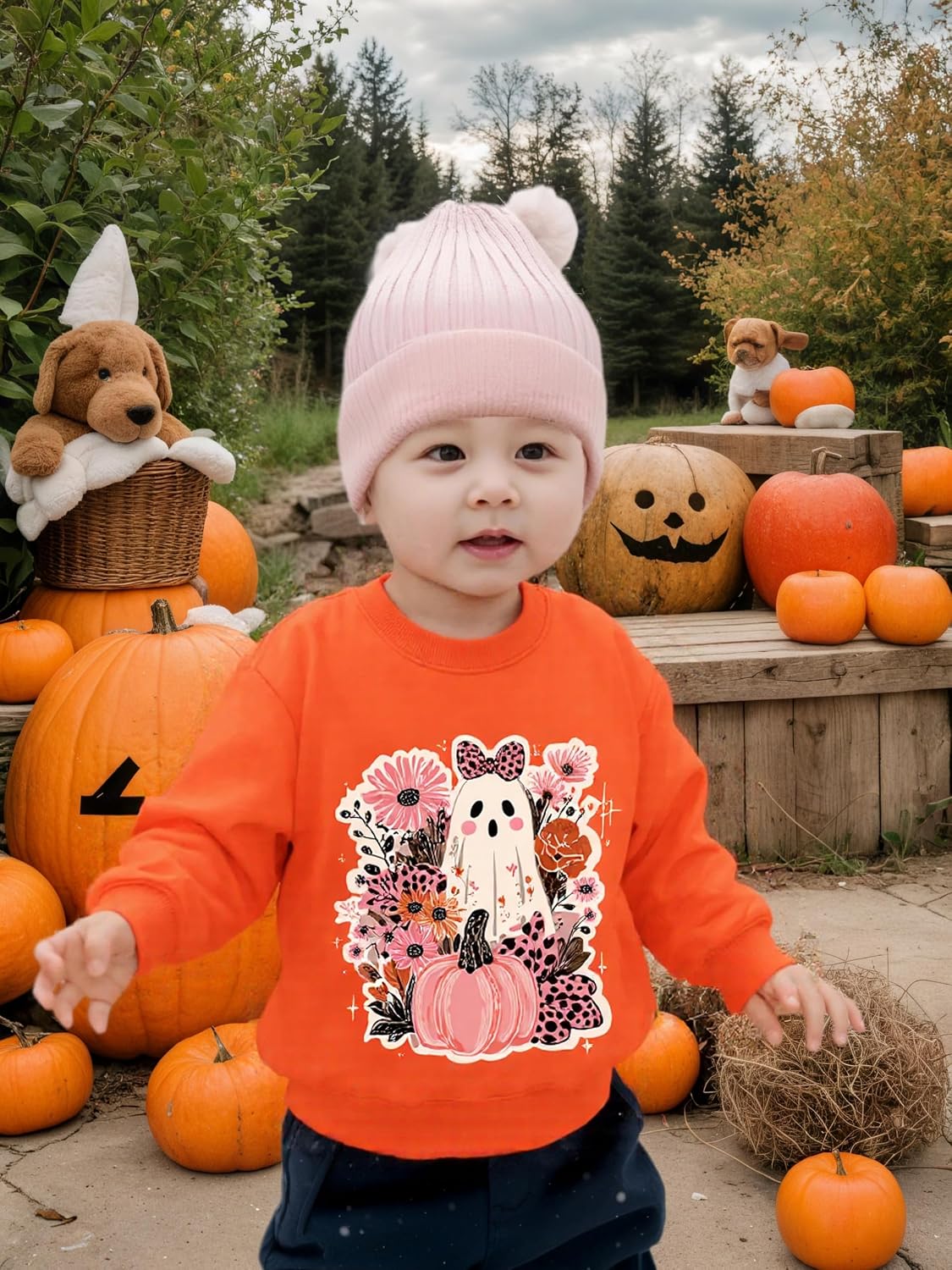 Kids Halloween Sweatshirt Girls Ghost Boys Skeleton Pumpkin Toddler Shirt Crewneck Long Sleeve Graphic Top for 2-7T
