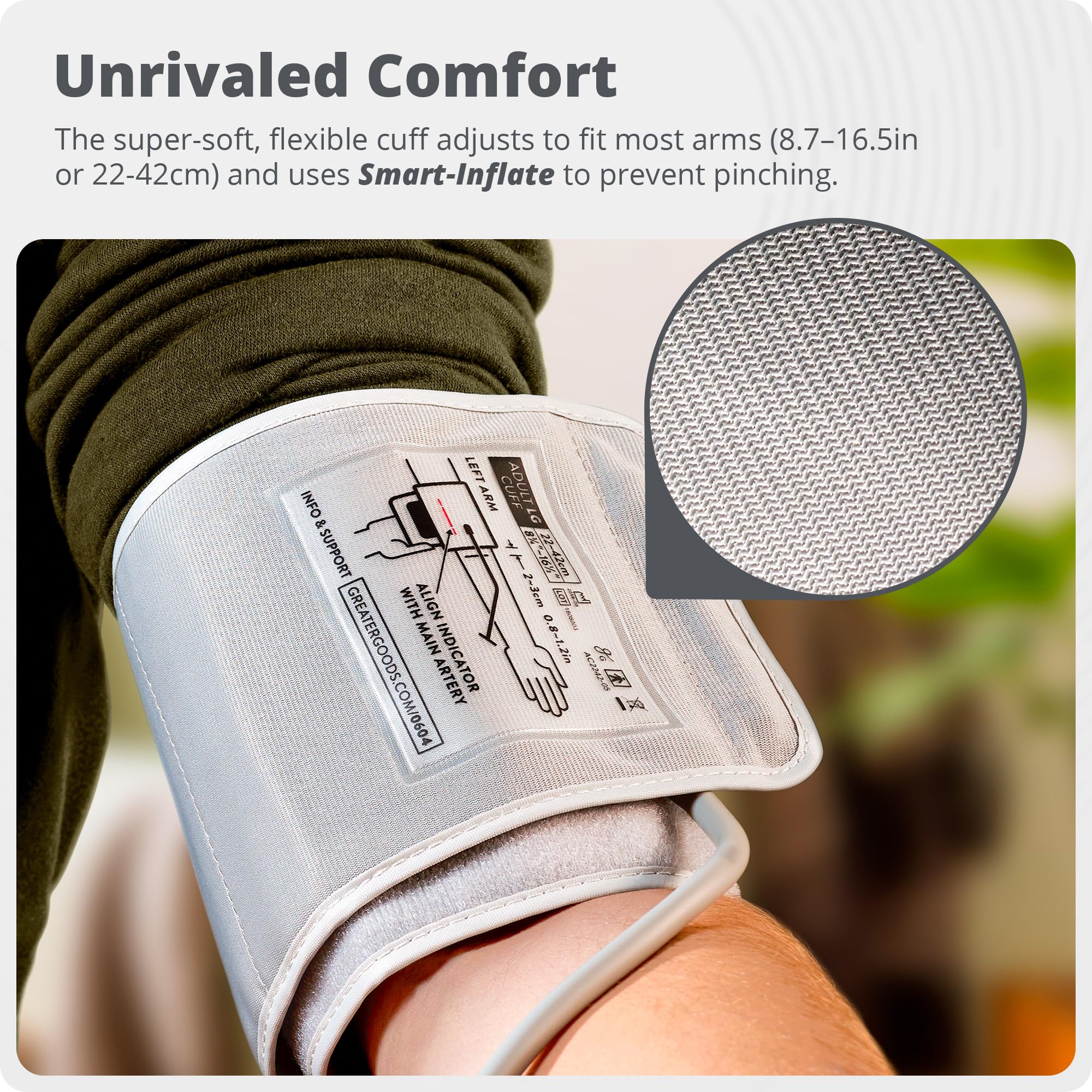 Greater Goods Bluetooth Blood Pressure Monitor, Upper Arm BP Machine with Adjustable 8.7”-16.5” Cuff, iOS and Android App Compatibility, Portable with Carrying Case