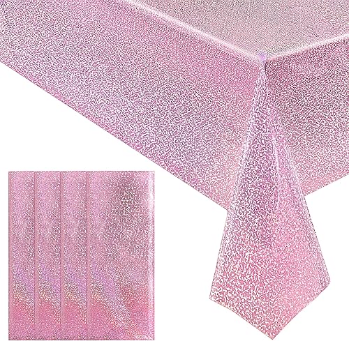 Miniatura 30 de 4 piezas de manteles holográficos láser morados iridiscentes brillantes, cubiertas de mesa de 40" x 108", manteles rectangulares desechables de