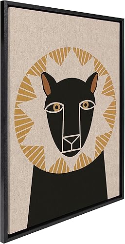 Kate and Laurel Sylvie Lion Profile - Lienzo enmarcado de lino neutro por Hannah Beisang, 23 x 33 pulgadas, negro, arte moderno de ilustración de disponible en Yaxa Venezuela